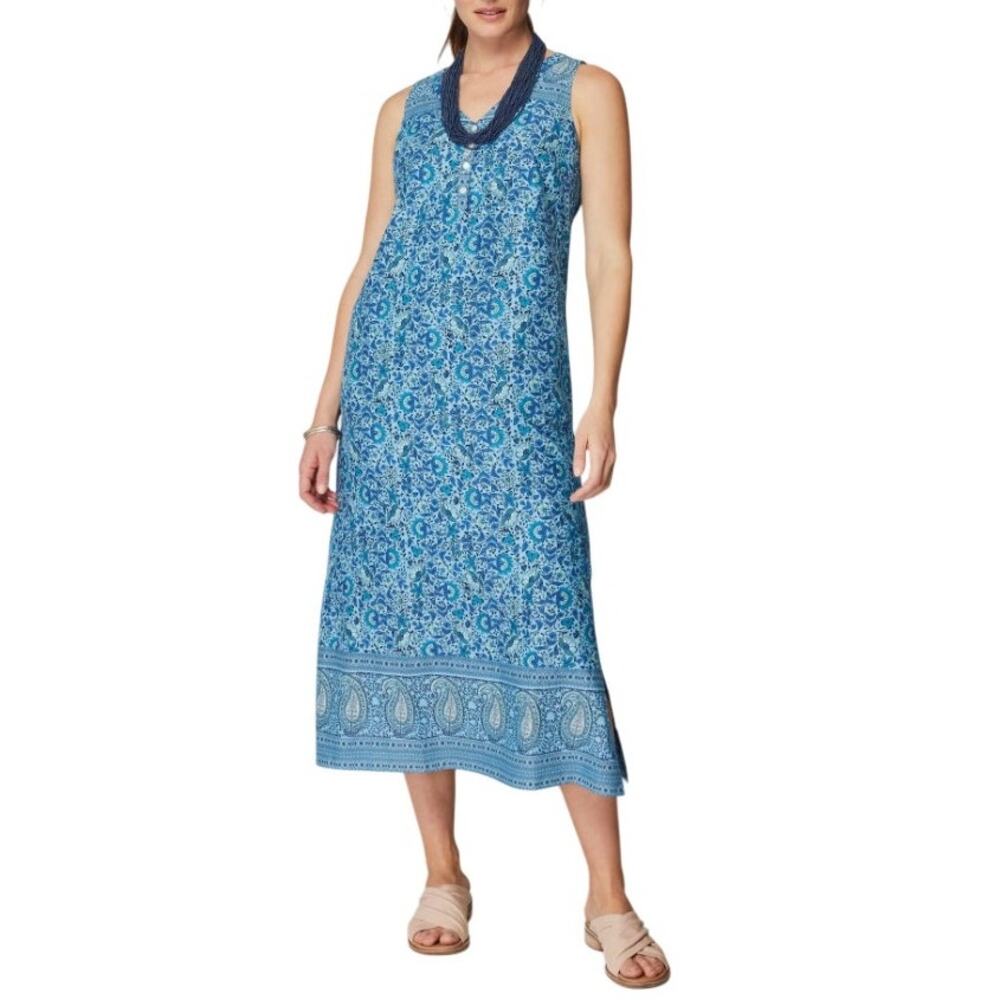 J. Jill Pure Jill Blue Floral Paisley Sleeveless Cotton Maxi Dress